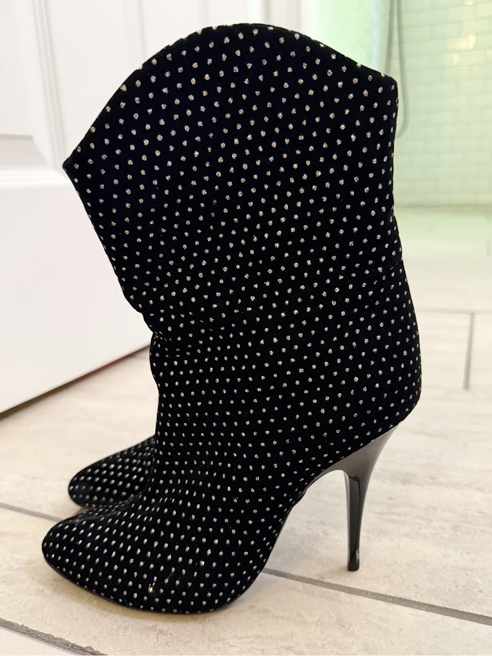 Giuseppe Zanotti Western Slouch Boots ✨ Black Velvet Crystal Embellished size 37